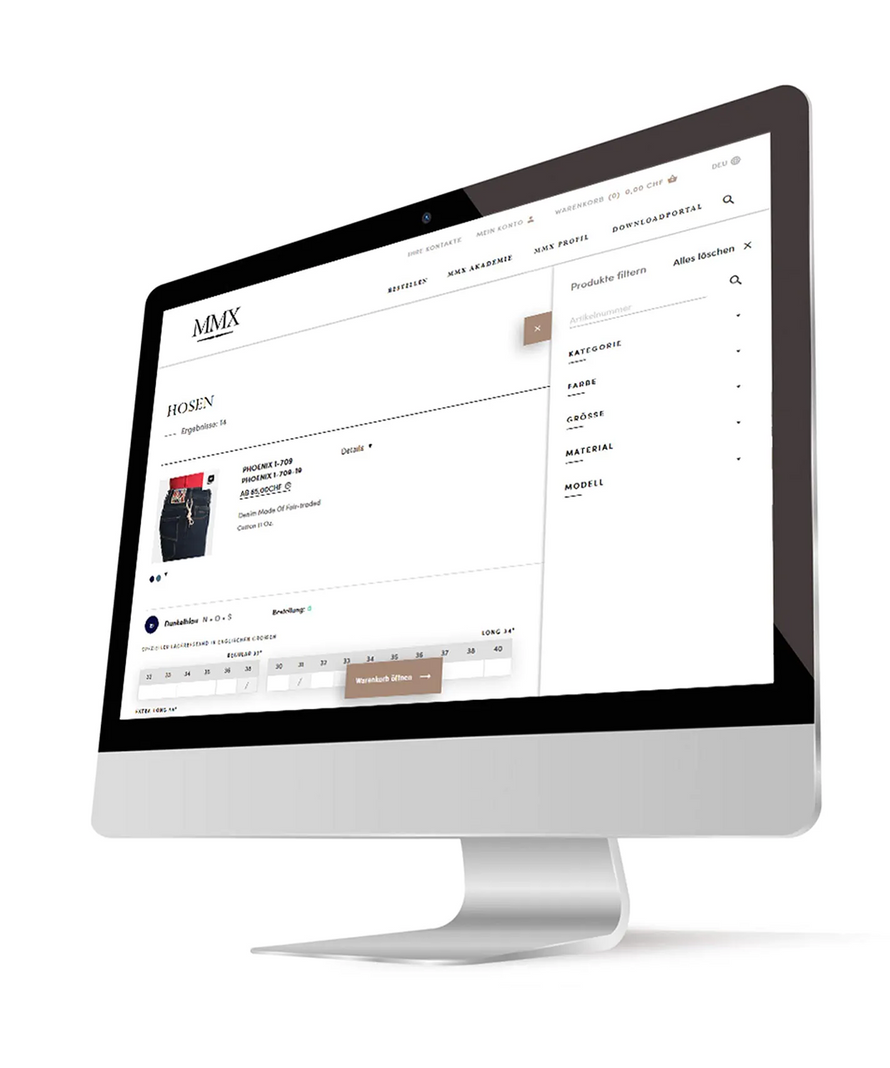 Computer monitor displaying a product page on a white background